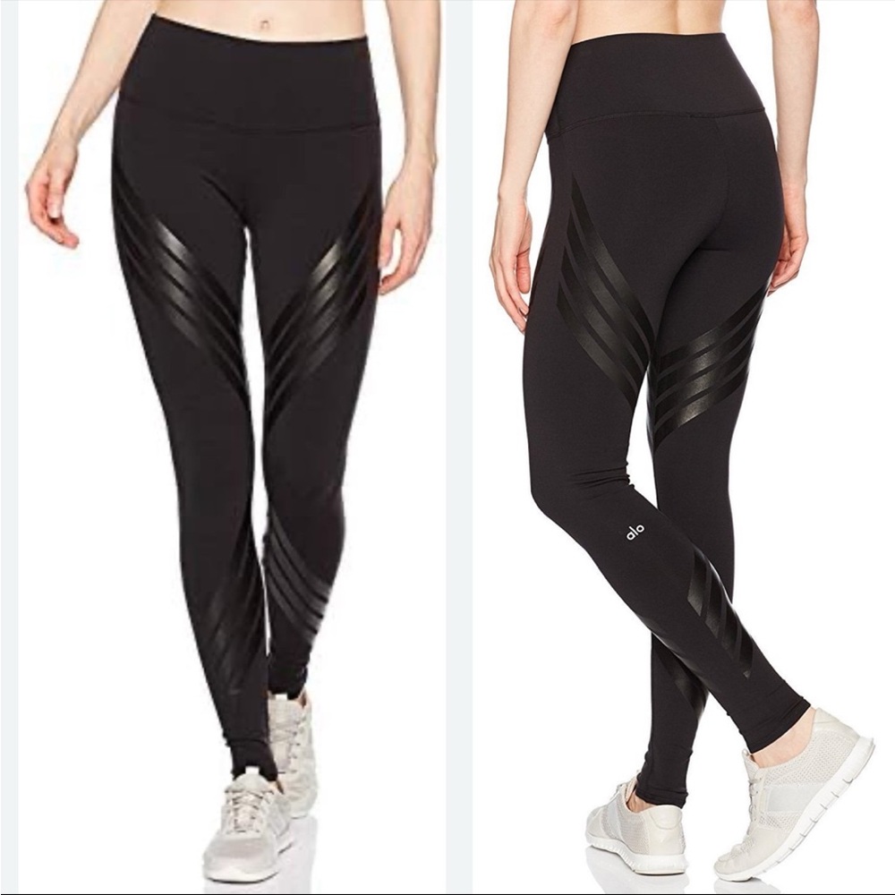 ALO Yoga Black Glossy Stripe Leggings